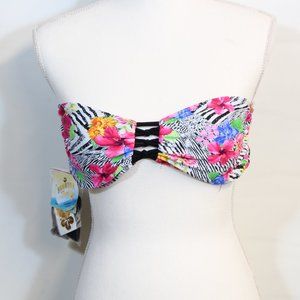 Hawaiian Tropic Black White Animal Floral Strapless Bikini Top Size Large